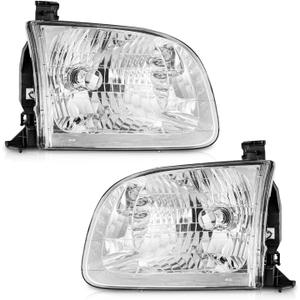 WEELMOTO Headlights Compatible with 2000-2004 Tundra (Double Cab Models ONLY), Headlight For 2001 2002 2003 2004 Sequoia Replacement Automotive Headlamp Chrome Housing Amber Reflector with Bulbs