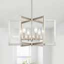 Brushed Nickel Chandelier 6-Light Modern Geometric Metal Lighting Fixture for Dining Room Kitchen Island Living Room Entryway Hallway Bedroom, 20 Inch Adjustable Pendant Ceiling Hanging Lamp