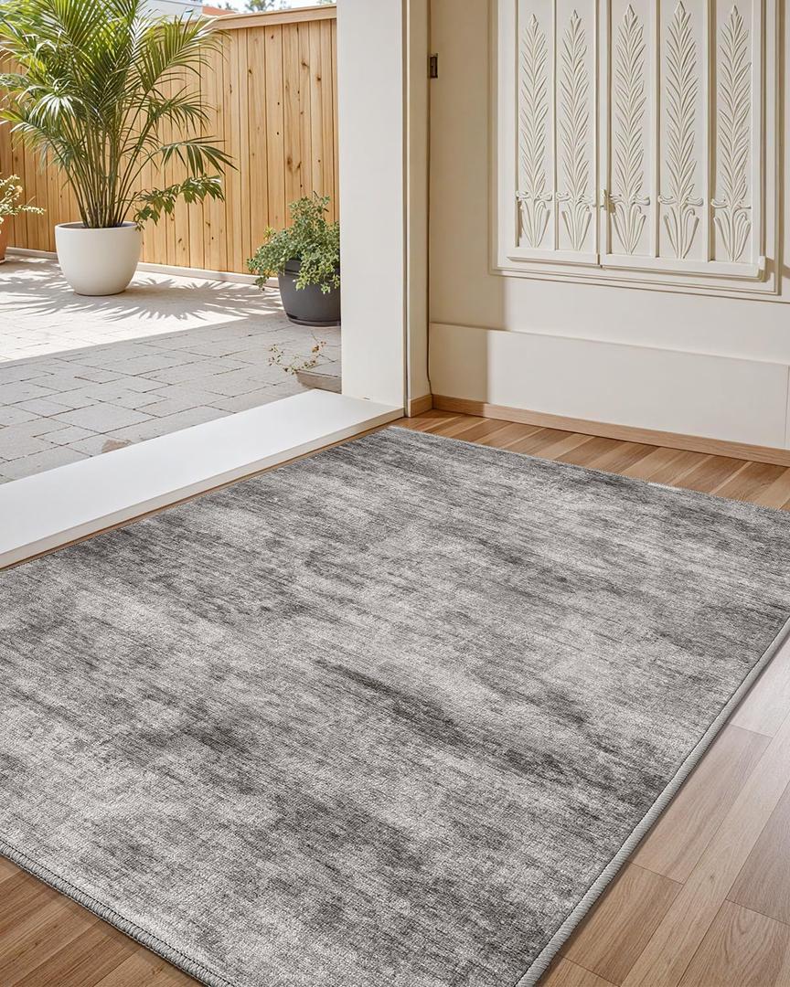 Color&Geometry Thin Indoor Door Mat with Non Slip TPE Backing, 32"x48", Low Profile Front Door Mat, Washable Entry Rugs Mats for Inside Entryway, Hallway, Easy to Clean, Ash Vein