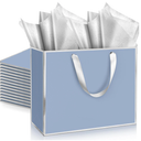 ReliThick 12 Pack Metallic Paper Gift Bag with Handles and Tissue Paper 11.8 x 10 x 4'' Thank You Favor Bag for Graduation Mother's Day Wedding Bridesmaid Groomsman 5 Senses Gifts (Dusty Blue,Silver)