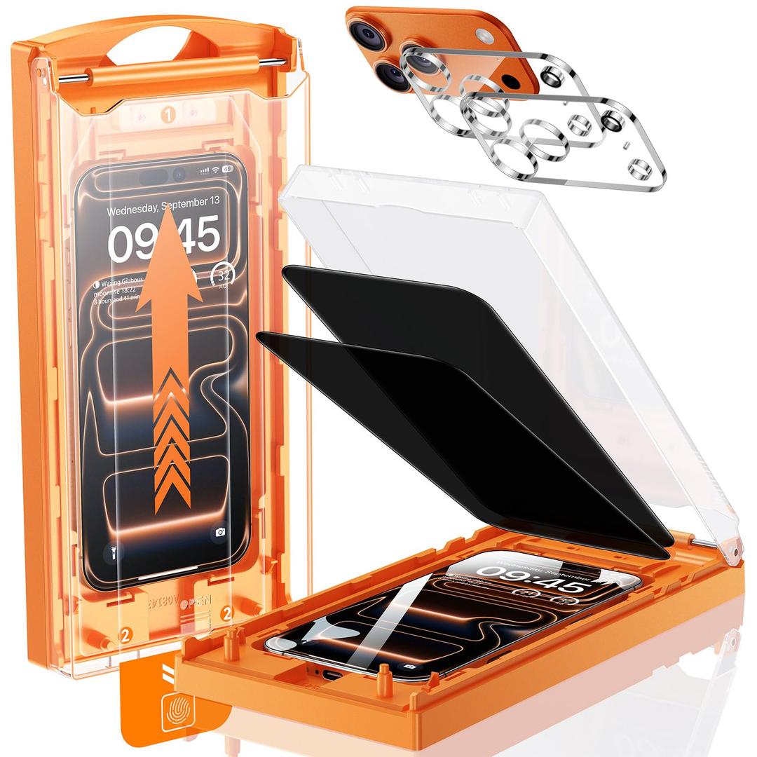 MRGLAS TOP 9H+ Glass 2+2 Packs for iPhone 17 Pro Privacy Screen Protector with Camera Lens Protector [Zero Bubble][10X Military Protection] 17 Pro Tempered Glass Full Edge Coverage, Case-Friendly