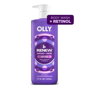 OLLY Renew Body Wash with Vitamin D, Retinol & Botanicals  Nourishing Cleanser for Skin Barrier Repair, Deep Hydration, Jasmine Bergamot Scent, 17oz