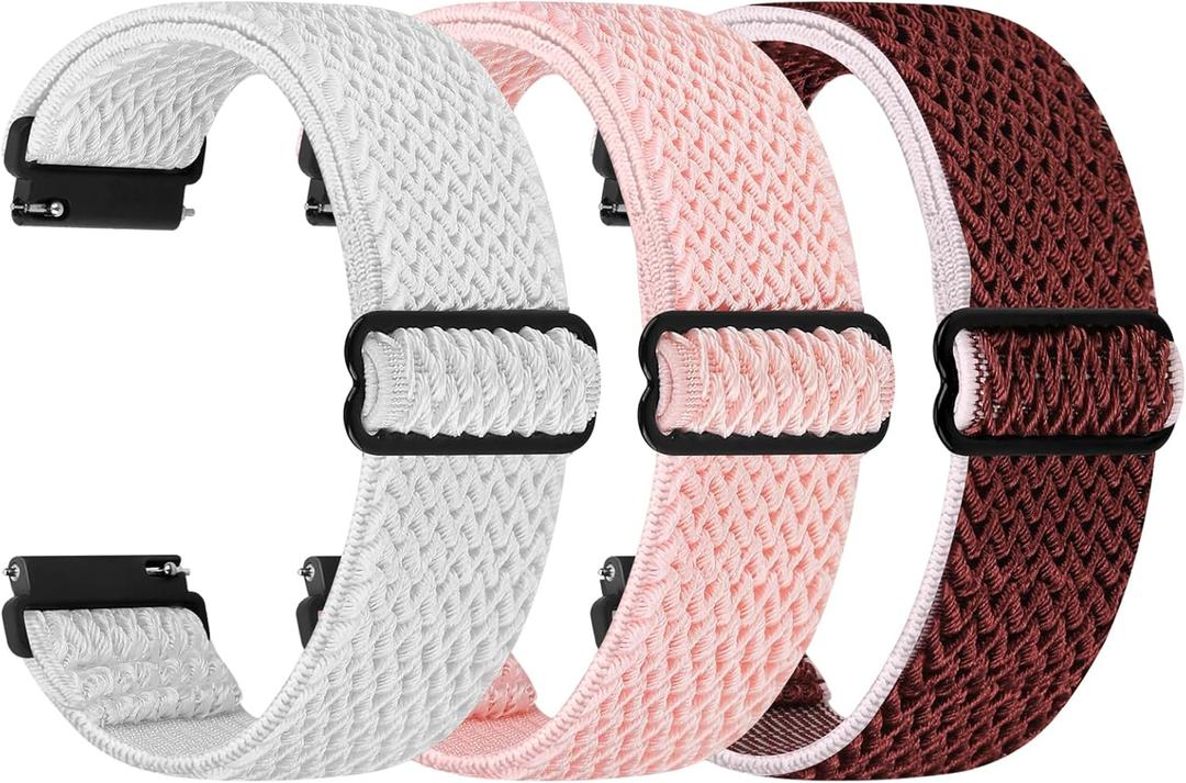 Quick Release Watch Band - Choice of Width -18mm Watch Bands, Solo Loop Adjustable Elastic Nylon Watch Straps Replacement Wristband for Men Women (White+Pink+Wine Red)