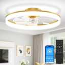 VOLISUN Low Profile Ceiling Fans with Lights and Remote, 24in Fandelier Ceiling Fan Flush Mount, 3000K-6500K Smart Bladeless LED Fan Light, Gold Modern Ceiling Fans with Lights for Bedroom