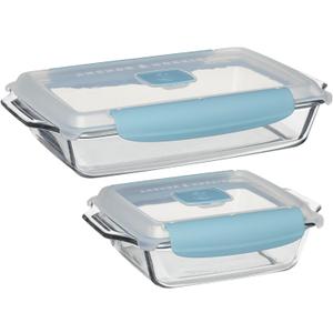 Anchor Hocking 4 Piece Truelock Locking Lid Bakeware Set - 3 Quart Baking Dish and 8 Inch Square Cake Dish