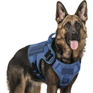 rabbitgoo Tactical Dog Harness for Large, Heavy Duty Pet Harness with Handle, No-Pull Service Vest Large Breed, Adjustable Military Dog Vest for Training Hunting Walking, Blue, Large