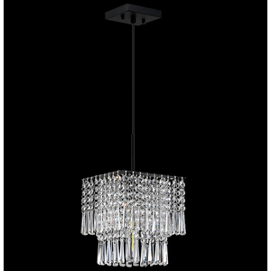 4 Light Hanging Modern Kitchen Island Square 12" Crystal Shade Pendant Light Fixture,Black Finish for Bar,Dining Room,Corridor,Living Room Over Sink
