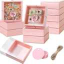 Roowest 50 Sets Kraft Homemade Gift Box Bundle with Blank Tags and Jute String (101 Items) for Jewelry Candy Wrapping Party Favor(6.5 x 6.5 x 2 Inch,Pink)