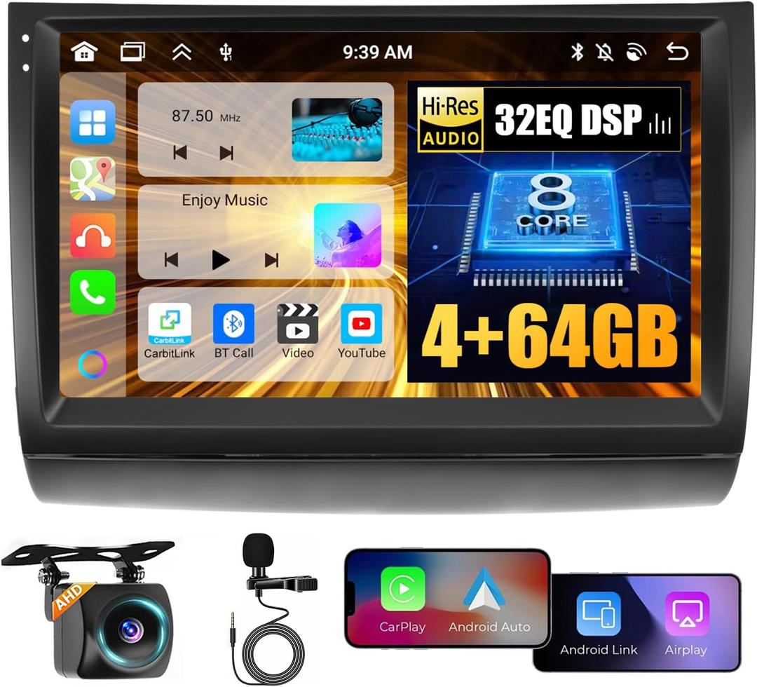 Hikity 8 core 4+64G Android 15 Car Radio for Toyota Prius 2003-2009 Stereo, 9 inch Screen with Wireless CarPlay Android Auto GPS Navigation WiFi Bluetooth Mirror Link DSP FM RDS + Backcup Camera