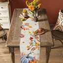 Hello Fall Table Runner Dresser Scarf 13 x 72 Inch Thanksgiving Harvest Pumpkin Maple Leaves Table Runners Non-Slip Heat Insulation Kitchen Dining Table Decor for Autumn Holiday Party Indoor Outdoor (Beige Orange Blue)
