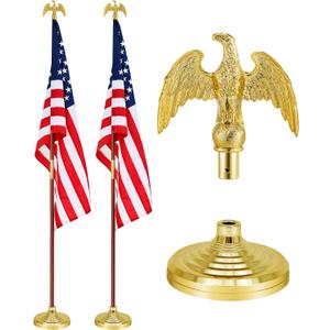 Shimeyao 2 Pack 8 ft Indoor Flag Pole Set with Base and Eagle Topper Heavy Duty Pole with Stand Holder for Office Hall City, Flag Not Included(Wood Color,Wood)