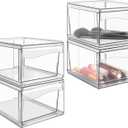 Homeanda 4.4''H Stackable Storage Drawers, 4 Pack Acrylic Plastic Organizers for Makeup, Nail Polish, Snacks, Beauty Supplies, Ideal for Vanity, Bathroom, Undersink, Cabinet, Desk Organization