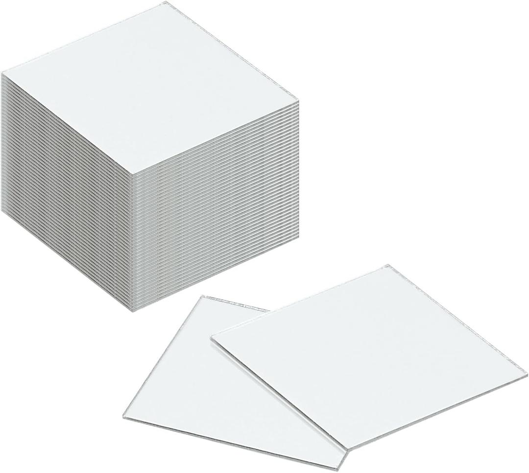 uxcell 72Pcs 2 x 2 Inch Mosaic Mirror Tiles, Large Silver Self-Adhesive Glass Mirror Stickers, Square Mosaic Tiles for DIY Craft Decoration