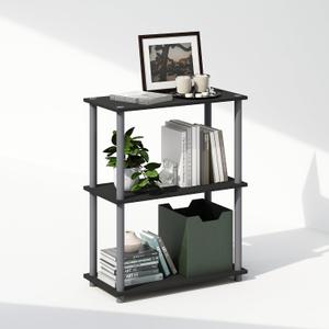 Furinno Turn-N-Tube Book Shelf, 3-Tier Bookshelf, Bookcase with Multipurpose Compact Display Rack, 11.6 x 23.6 x 29.6, for Living Room, Bedroom, Home Office, Black/Grey, 3-Tier Round Tube
