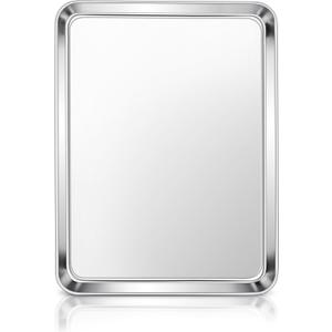 E-far Stainless Steel Baking Sheet, 12.4 x9.7 Baking Cookie Sheet Pan for Oven, Non-toxic Metal Toaster Oven Tray for Cake Cookie, Healthy & Rust Free, Mirror Finish & Dishwasher Safe, 1 Pack