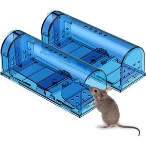 Blinc [2-Pack] Humane Mouse Trap - Catch and Release No-Kill Rodent Traps for Indoors & Outdoors - Safe for Children & Pets - Reusable Mouse Catcher for Kitchen, Pantry & Garage (Transparent Blue)