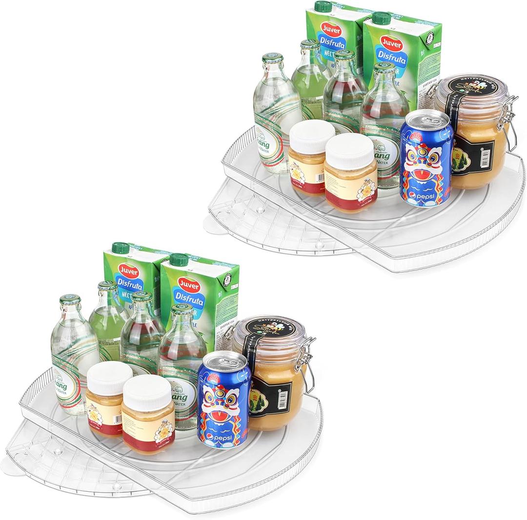 FIRJOY Lazy Susan Turntable for Refrigerator, Square Turntable Organizer for Fridge Cabinet, Pantry, Countertop (15.3" x 11.1" Rectangle 2 Pack - Clear)
