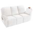 MAXIJIN 8 Pieces Recliner Sofa Covers, Stretch Velvet Reclining Couch Covers for 3 Cushion Furniture Covers, Thick, Soft, Washable Reclining Sofa Slipcovers (Sofa Recliner, White)