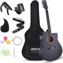 RIVVTA Acoustic Guitar Kit for Beginners Adults, 41 Inch Cutaway Acoustic Electric Guitar with Tuner, Strings, Picks, Strap, Pickguard, Capo, Hex Wrench, Gig Bag, Cleaning Cloth, Black