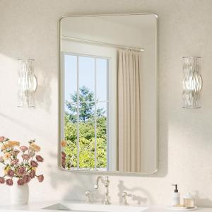 TETOTE Brushed Nickel Mirror for Bathroom 24 x 36 inches Metal Framed Vanity Mirror, Tempered Glass, Modern Farmhouse Wall Mounted Mirrors for Decorative (Horizontal/Vertical)