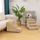Aodisman 3-Step Dog Ramp and Stairs for Sofa and Chair - Non-Slip Sturdy Pet Steps for Small Dogs and Cats,15.7" H,Khaki