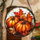 Stained Glass Window Hanging, Pumpkin Maple Leaf Suncatcher for Doors Home Sun Catchers Decoration and Christmas, Mother's Day Birthday Gifts for Women, Men, and Mom 6.3 in (Orange-red)
