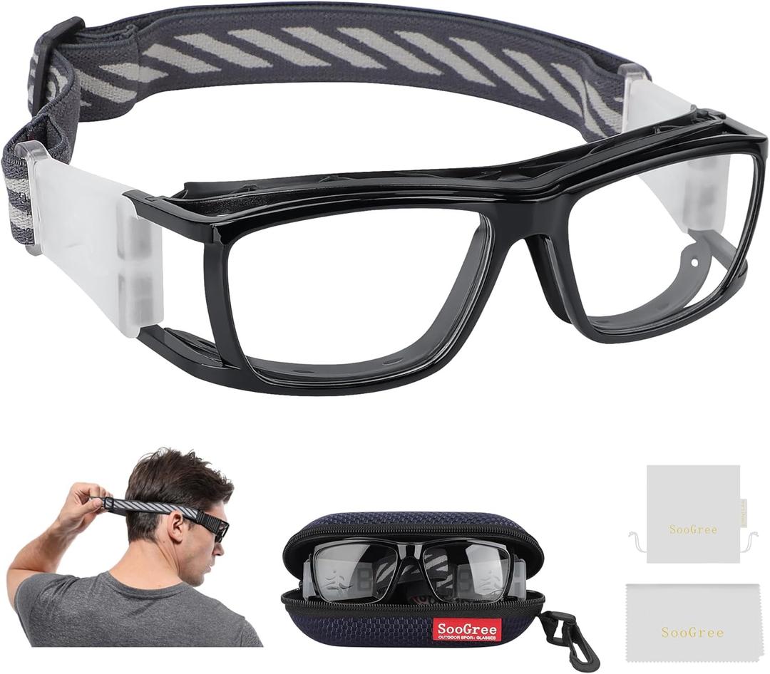 Sport Glasses for Men Women Basketball Football Sport Goggles Anti Fog Shock Collision Wearable Glasses (Black Frame Black Nose Pads)