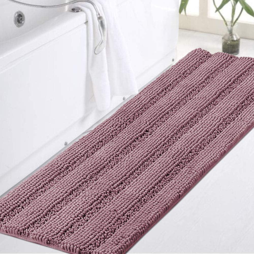 Turquoize Luxury Shaggy Bath Runner Rug, Extra Long Non Slip, Large, Extra Soft and Absorbent Indoor Bath Mat, 47 x 17 Inches, Mauve/Rose (47" x 17", Mauve/Rose)