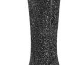 IDIFU IN3 Sparkly Cowboy Cowgirl Boots for Women Knee High Tall Long Glitter Dress Low Chunky Block Heel Sequin Sparkle Wedding Party Date Bride Ladies Bling Shiny Boots (8.5, Black)