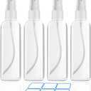 4 Pack 3.4 Oz (100ml) Small Spray Bottles, TSA Approved Travel Bottles for Toiletries with Labels - Fine Mist, Refillable, Reusable, Leak Proof