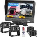 Dual RV Backup Camera 7 Inch 4K Display Screen Loop Recording Voice Control System IP68 Infrared Night Rear View Camera Wired Kit RV Trucks Tractors Car Videorecorders 12-24V
