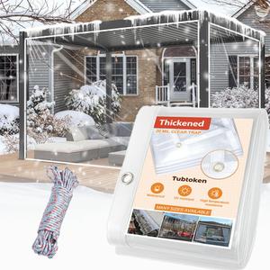 20 Mil Heavy Duty Clear PVC Tarpaulins 8 x 10 FT, Waterproof Wind-Proof Transparent Vinyl Tarp for Patio Pergola Garden Canopy Rainproof Anti-Tear PVC Thick Cover with Grommets (8 x 10 FT)