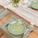 50 Pack Sage Green and Gold Happy Birthday Paper Plates, 7 inch Metallic Foil Polka Dots Disposable Dessert Party Supplies Plates for Graduation St Patricks Wedding Holiday Christma Party Decorations