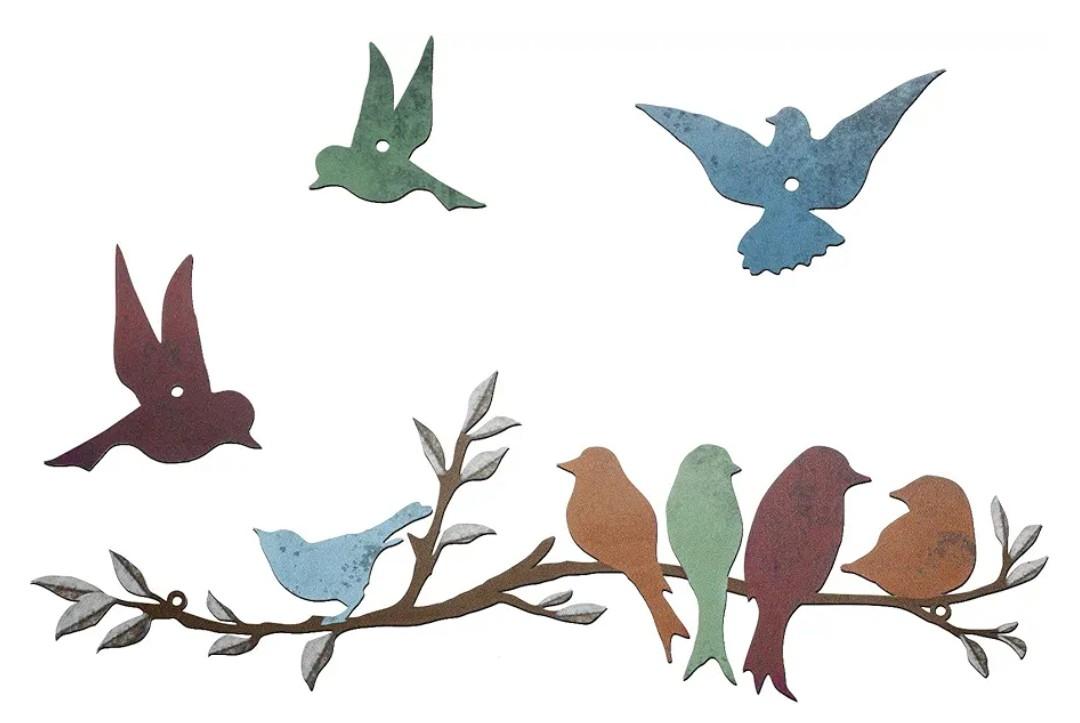 Ferraycle Metal Bird Wall Art Birds on the Branch Decor Metal Sculpture Silhouette Ornament Branch Wall Hanging Sign for Balcony Garden Home Decor(Cute Colors)