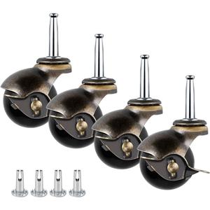 Enenes 4Pack 2" Heavy Duty Ball Caster Wheels with Antique Brass Finish Swivel Stem Casters Replacement Set for Furniture, Carts, Toolbox Includes 4 Stem Sockets