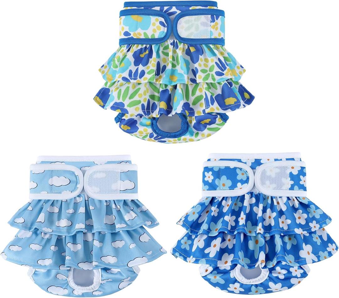 Washable Dog Diapers Female 3 Pack Reusable Highly Absorbent Puppy Diapers, Premium Doggie Diapers, Durable Leak-Proof Dot Doggy Diapers for Period Heat Incontinence Potty Training, XS