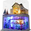 GuDoQi DIY Miniature Dollhouse Kit, Tiny House kit with Furniture and Dust Proof, Miniature House Kit 1:24 Scale Beachside Bungalow, Great Handmade Crafts Gift for Birthday Christmas Day