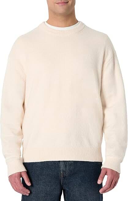 Men's Relaxed-Fit Cotton Blend Textured Crewneck Pullover Sweater, Oatmeal Heather, Medium