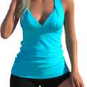 Women Two Piece Swimsuits Tankini Set with V Neck Pleated Top Boyshort Bottom, S