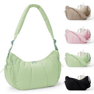 Wandering Nature Puffer Tote Bag for Women Fits 32oz Tumbler & 12" Tablet, Quilted Crossbody Hobo Bag for Work, Travel, Gym (Green)