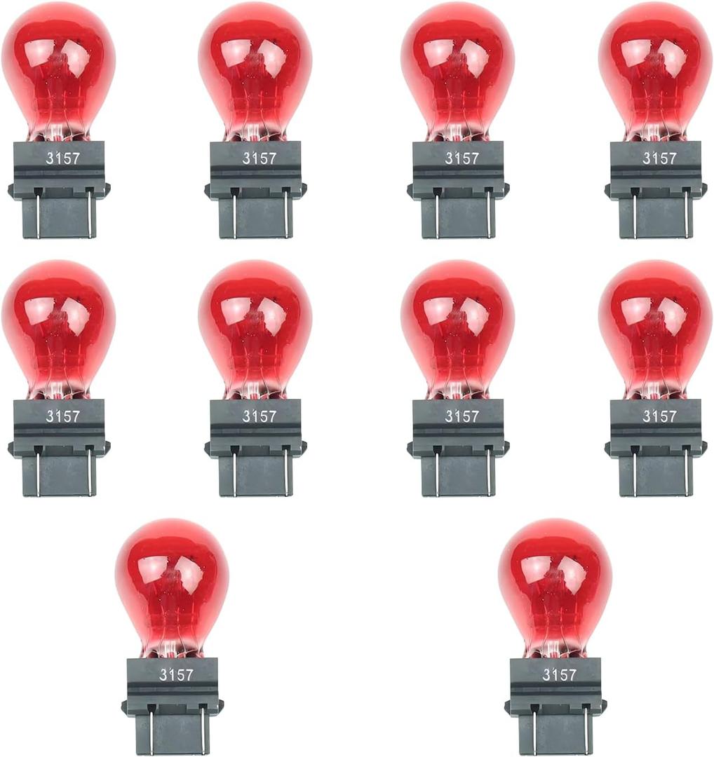 10 Pack Car Instrument Light Bulb, 3157 Brake Light Bulb, 12 V 21/5 W Automobile Lighting Replacement Accessory, Universal for Most Cars, Trucks and Vans (Red)
