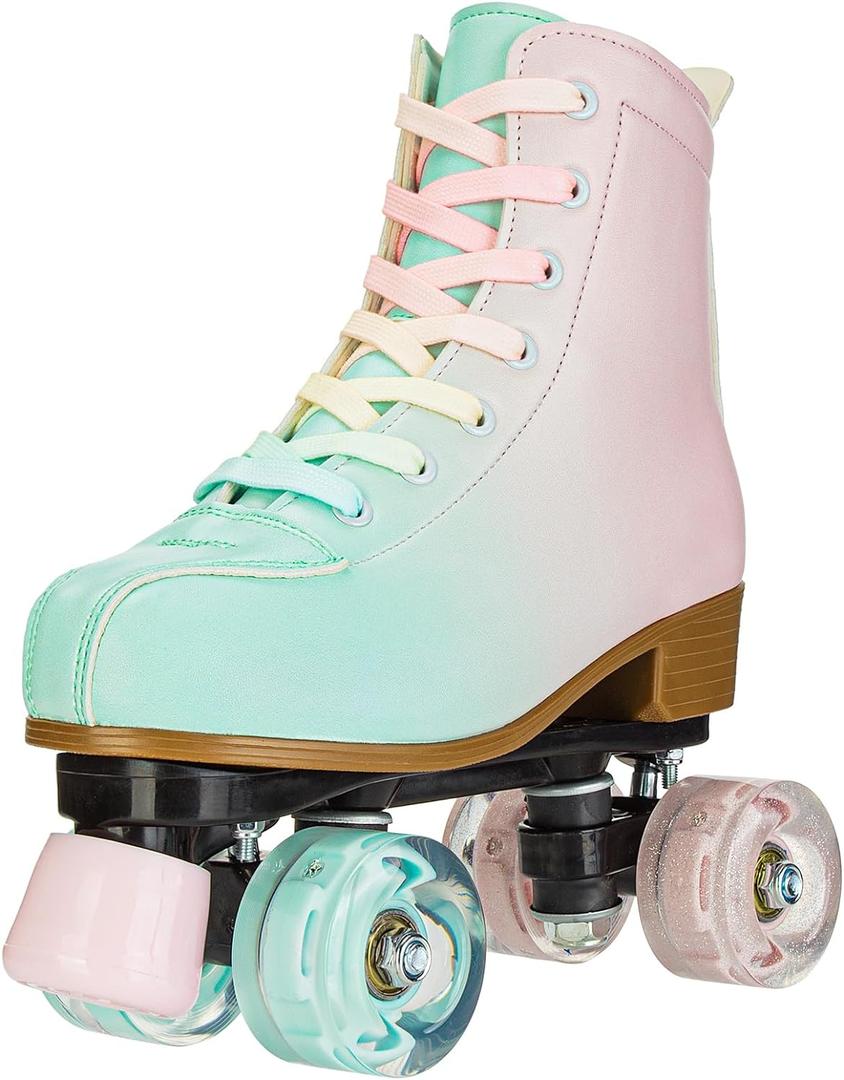 Women's Roller Skates,Double Row Skates Adjustable Leather High-top Roller Skates Perfect Indoor Outdoor Adult Roller Skates with Bag (pink, 8)