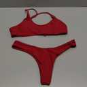 SherryDC Women's Solid Scoop Neck Push Up Padded Brazilian Thong Bikini Swimsuit Bathing Suit (Medium, Red)