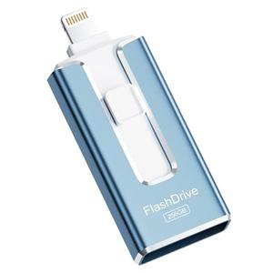 MFi Certified 256GB Flash Drive for iPhone, 3 in 1 Type-C USB Memory Stick Thumb Drive for Photos Videos, High Speed External Memory Storage Photo Stick for iPhone iPad Android PC (Blue)