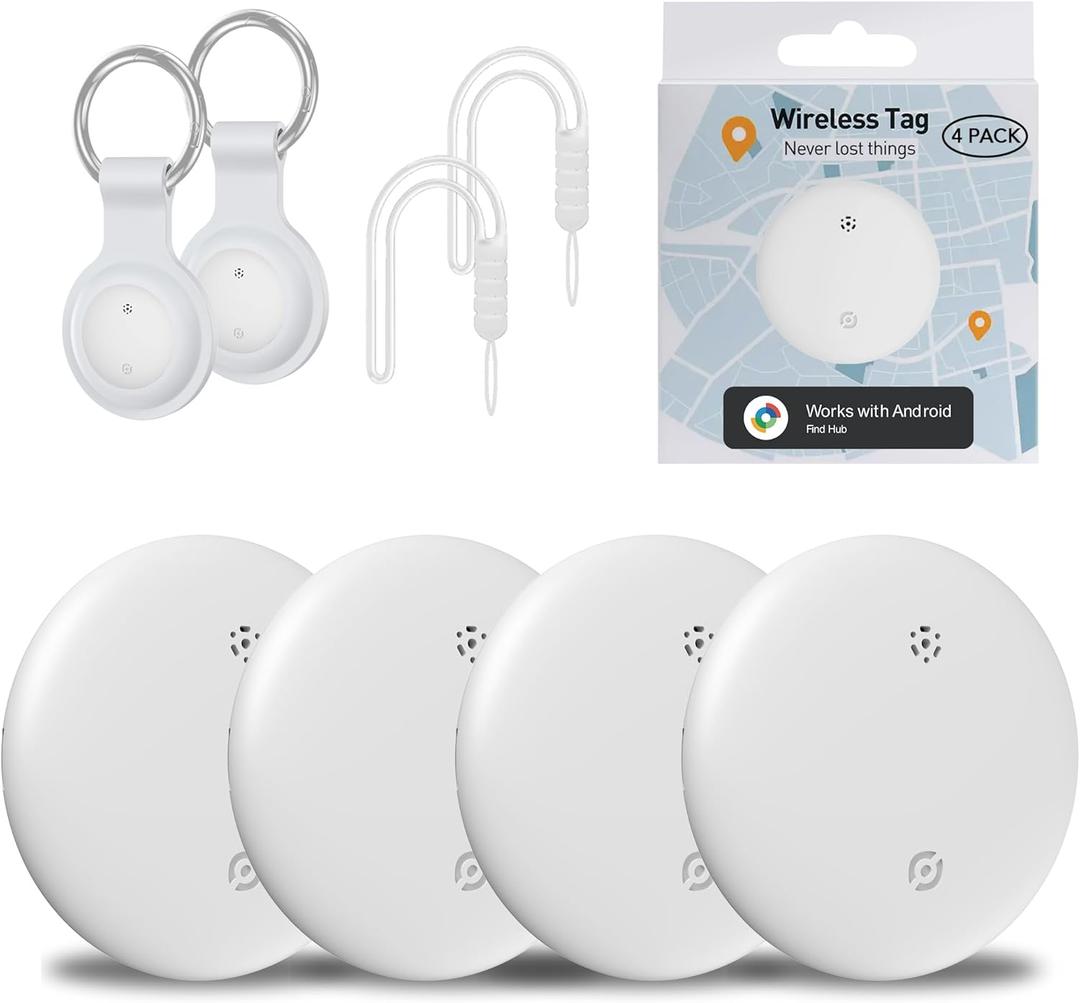Air Tracker Tags-4 Pack for Android, Item Locator Key Finder Works with Find Hub App, Luggage Tracker for Keys, Wallet, Suitcase, IP67 Waterproof, Compatible with Android Phone