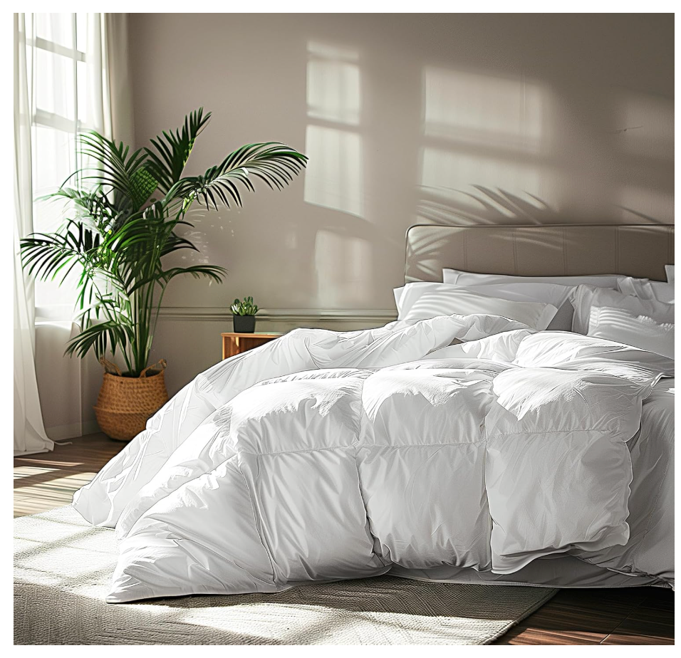Serta Goose Feather Down Fiber Cotton Comforter Queen Size  100% Cotton Duvet Insert  Hotel Luxury Hypoallergenic Bedding Comforter All Season Medium Warmth