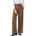 JOYCATCH Womens Wide Straight Leg Work Pants Casual Slacks Business Office Trousers Button Dress Pants Brown (S)
