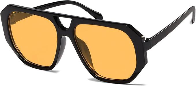 LOHO MAGICA Rectangle Aviator Sunglasses, Retro Sunglasses for Women Men, Trendy Flat Frame Vintage 70s Sun Glasses