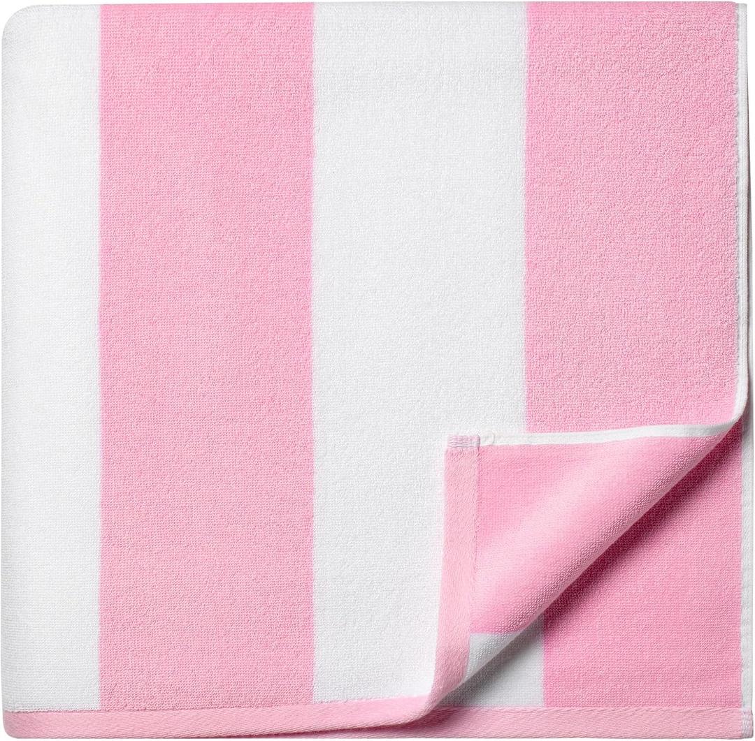 Cotton Oversized Beach Towel - 40 x70 Inch Extra Large Striped Pool Towel, Big Soft Terry Cloth Pink Cabana Swim Towel