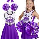 JenPen Cheerleader Costume for Girls Cheerleading Outfit Dress Cheer Uniform with Bow Halloween Dress up Gifts (3-5 Years, Purple)